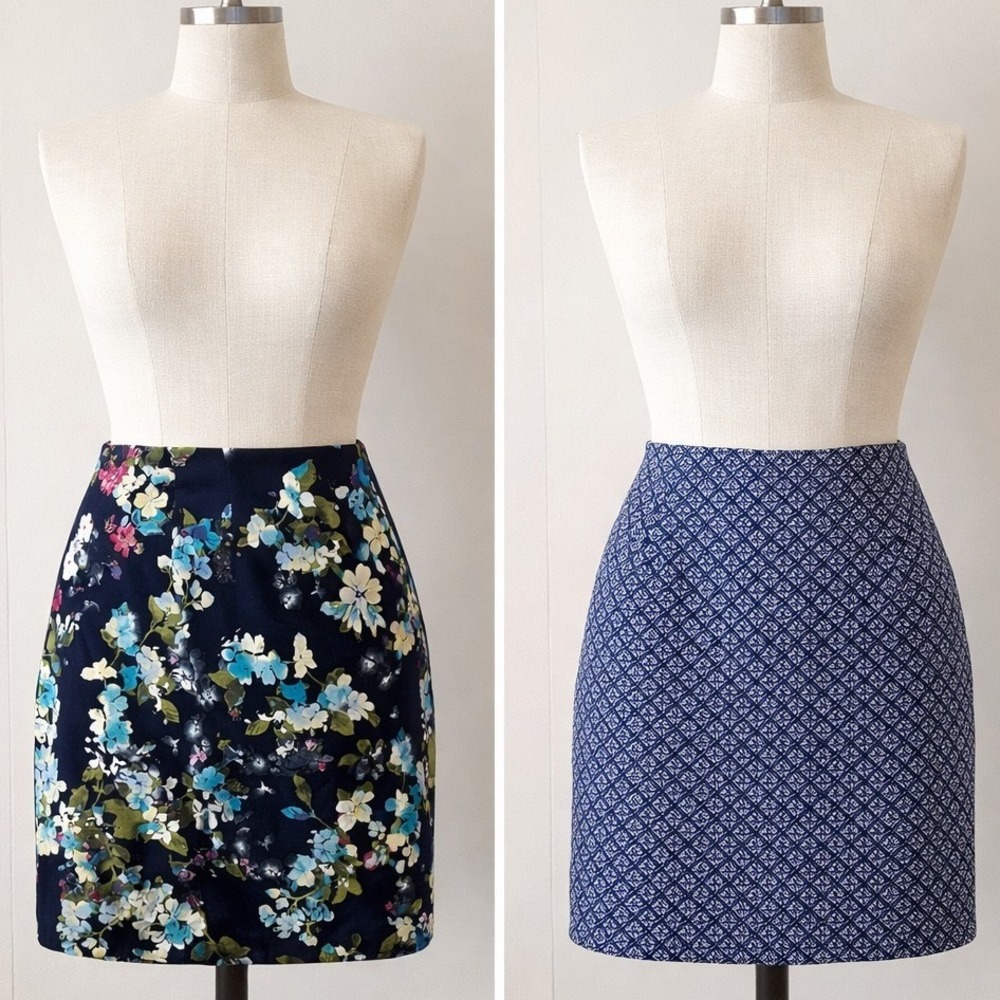 2pk J. Jill Ponte Pencil Skirt Bundle Womens Small Petite Floral Geometric Blue